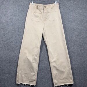 OAT Pants Women 8/29 Boho Chic Wide Leg High Rise Raw Hem